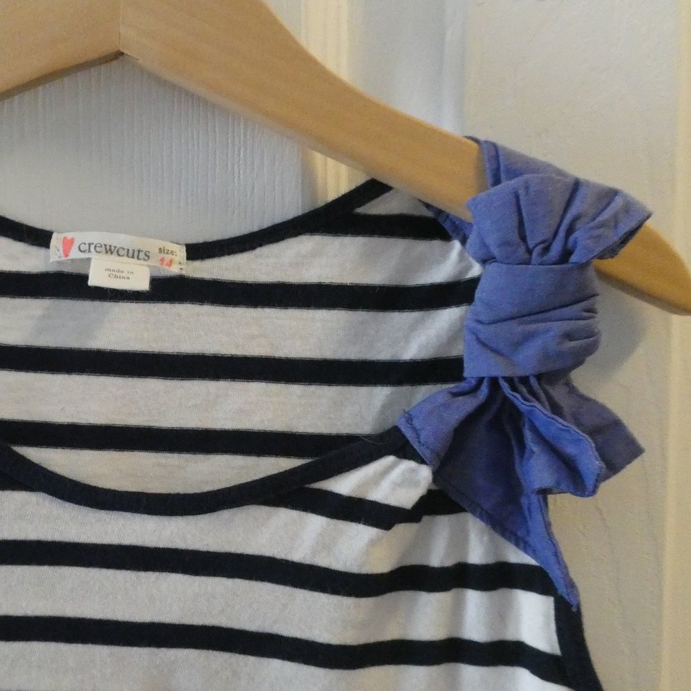 Crewcuts Tank Top Navy White Stripe Chambray Style Bow Left Shoulder Sz 14 - Picture 5 of 5